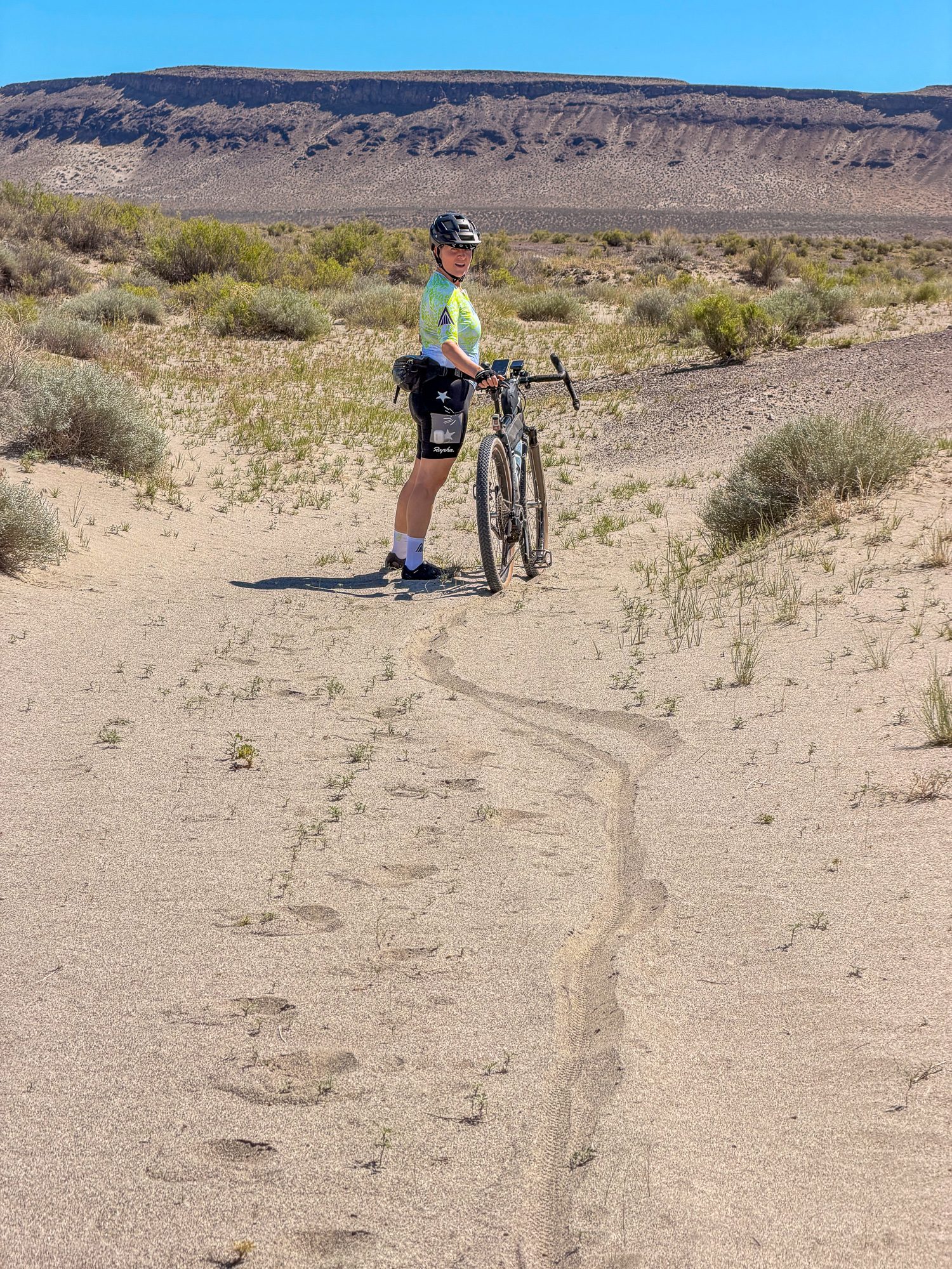 Hike-a-bike through deep sand in Little Sand Gap